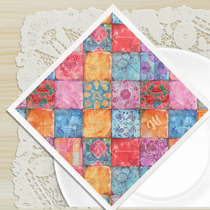 Serviette En Papier Impression de patchwork coloré avec monogramme