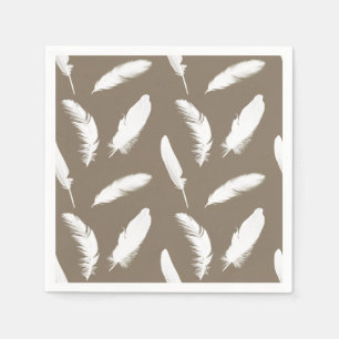 Serviette En Papier Impression de plumes blanches sur le brun