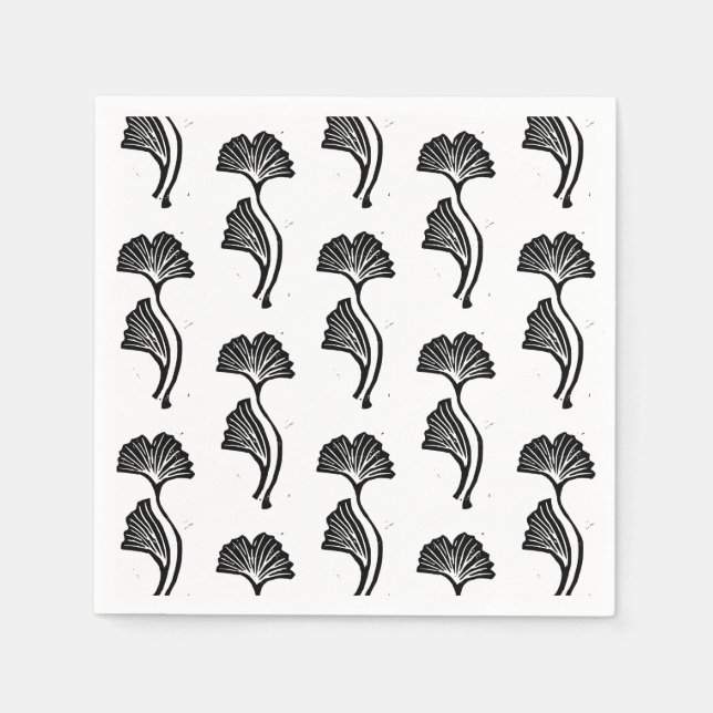 Serviette En Papier Impression Lino Feuille Gingko (Devant)