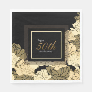 Serviette En Papier Impression rose du 50e anniversaire or, bronze et 