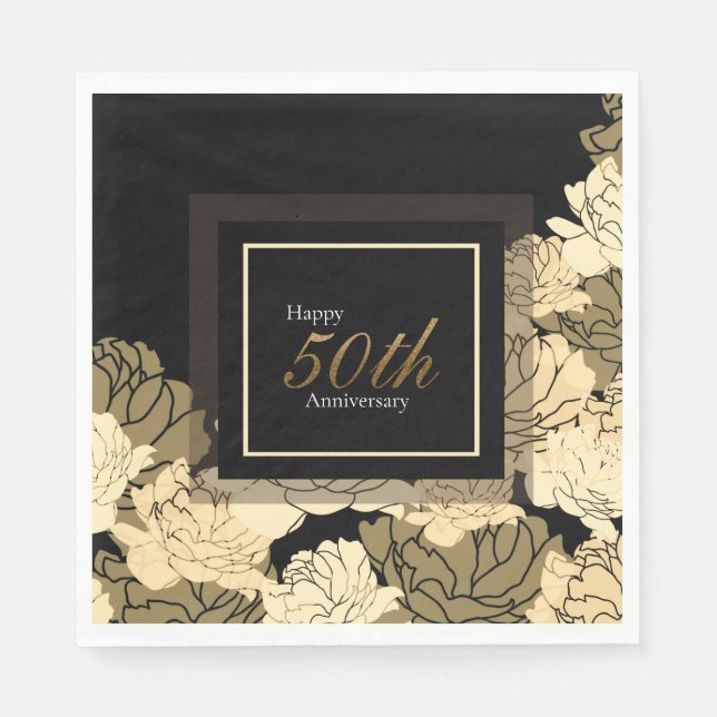 Serviette En Papier Impression rose du 50e anniversaire or, bronze et  (Devant)