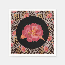 Serviette En Papier Imprimé animal de léopard et fleurs roses sur fond
