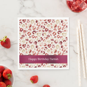 Serviette En Papier Imprimé d'anniversaire animal léopard crème rouge