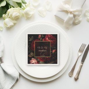 Serviette En Papier Imprimé en monogramme de roses vintages moody somb