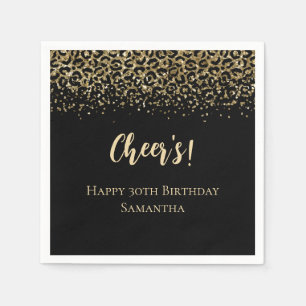 Serviette En Papier Imprimé léopard or noir Paillettes Anniversaire 