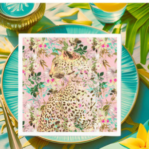 Serviette En Papier Imprimé léopard tropical floral hawaïen