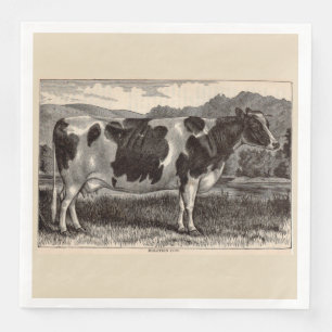 Serviette En Papier Imprimerie du 19e siècle Vache Holstein