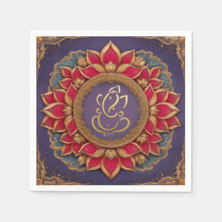 Serviette En Papier Indien Ganesh violet traditionnel Lotus Mariage