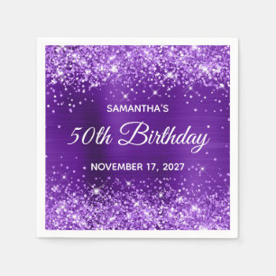 Serviette En Papier Indigo Violet Pailleté 50e Anniversaire