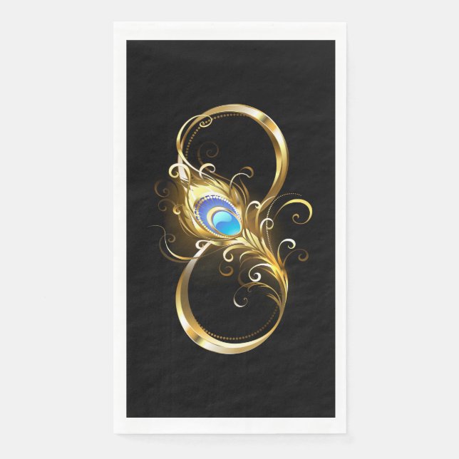 Serviette En Papier Infinité avec plume de paon doré (Devant)