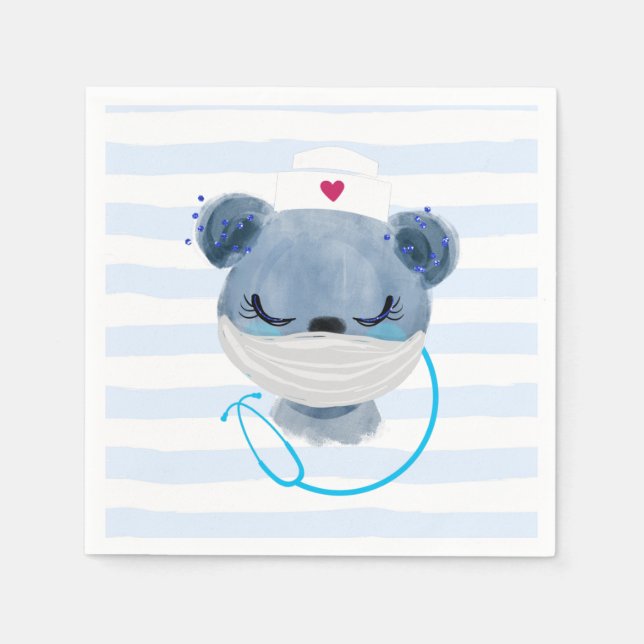 Serviette En Papier Infirmière de l'ours mignonne portant un Masque Mé (Devant)