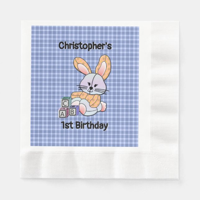Serviette En Papier Infirmière personnalisée Plaid Bleu - Lapin (Devant)