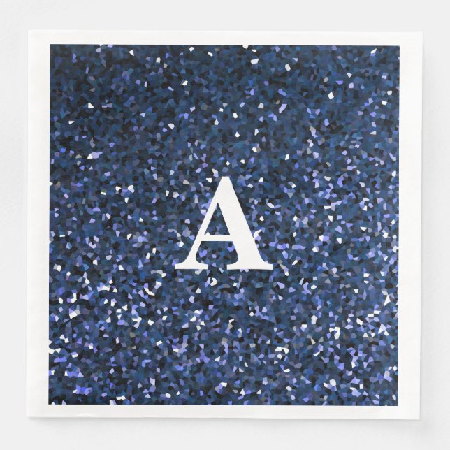 Serviette En Papier Initiale de monogramme Paillettes bleues Nom perso (Devant)