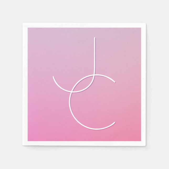 Serviette En Papier Initiales de chevauchement modernes 2 | Ombre rose (Devant)