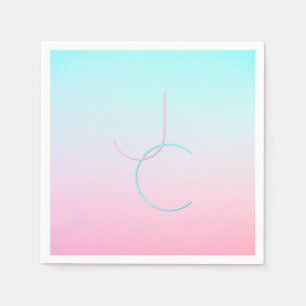 Serviette En Papier Initiales de chevauchement modernes 2   Rose turqu