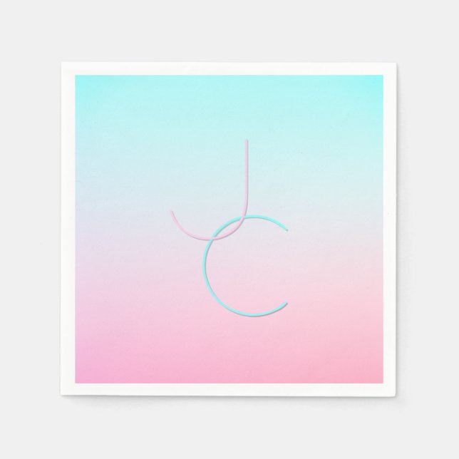 Serviette En Papier Initiales de chevauchement modernes 2 | Rose turqu (Devant)