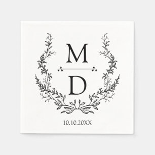 Serviette En Papier initiales de la couronne botanique monogramme mari