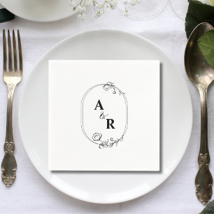 Serviette En Papier Initiales de mariage de couple élégant et simple