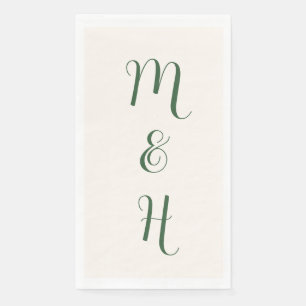 Serviette En Papier Initiales de mariage élégantes Hunter Green Ivoi