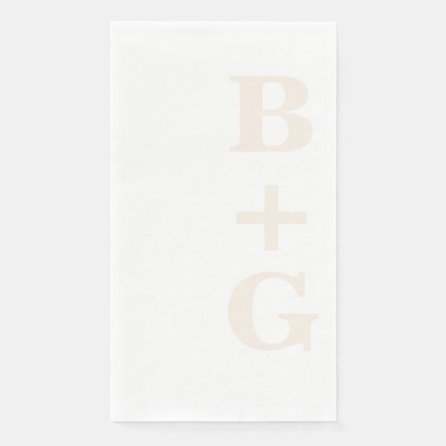 Serviette En Papier Initiales de mariage modernes en lin | Blanc (Devant)