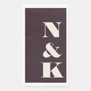 Serviette En Papier Initiales de monogramme modernes gras Mariage prun