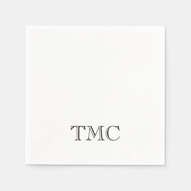 Serviette En Papier Initiales de Monogramme Noir Classique Élégant (Devant)