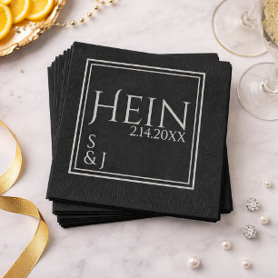 Serviette En Papier Initiales de monogramme noir Date Mariage 