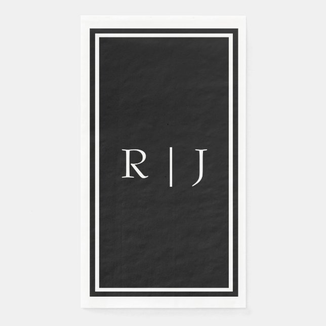 Serviette En Papier Initiales de monogramme noir Mariage simple blanc (Devant)