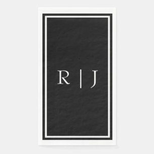 Serviette En Papier Initiales de monogramme noir Simple mariage blanc