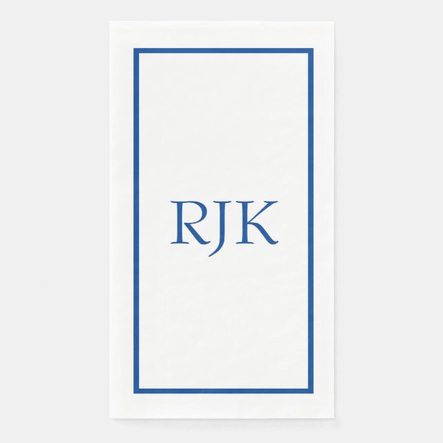 Serviette En Papier Initiales de monogramme Nom personnalisé Bleu Tend (Devant)