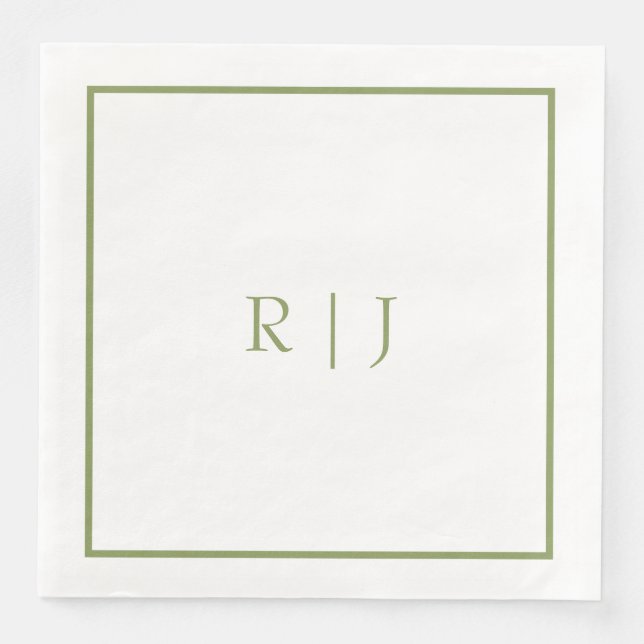Serviette En Papier Initiales de monogramme Nom Vert mousse Tendance M (Devant)