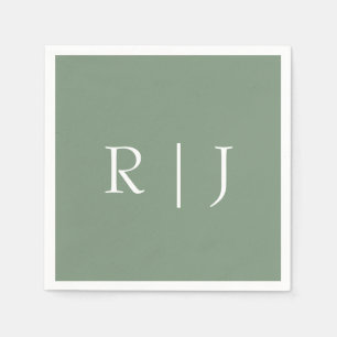 Serviette En Papier Initiales de monogramme vert sauge Mariage