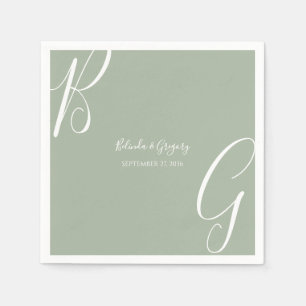 Serviette En Papier Initiales de monogramme vert sauge pour mariage