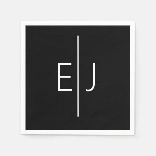 Serviette En Papier Initiales de nom noir moderne  (Devant)