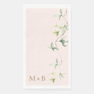 Serviette En Papier Initiales d'or Foliage Blush Mariage élégant