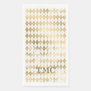 Serviette En Papier Initiales Monogramme Élégant Noir Or Harlequin