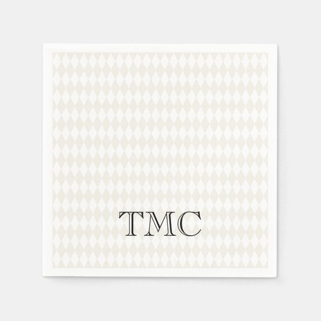 Serviette En Papier INITIALES Monogrammes Classiques Noir Blanc Beige  (Devant)