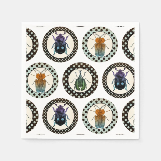 Serviette En Papier Insectes vintages Colorful Beetles Science (Devant)