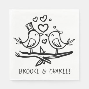 Serviette En Papier Inséparables Black Blanc Mariage Lovebirds