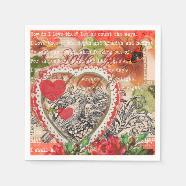Serviette En Papier Inséparables Heart Red Art Collage (Devant)