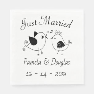Serviette En Papier Inséparables Mariés Mariage Noir Blanc Oiseaux