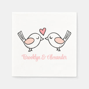 Serviette En Papier Inséparables mignons rose noir Mariage de lovebird