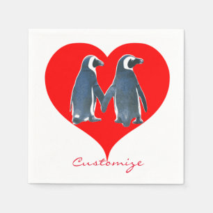 Serviette En Papier Inséparables Penguin Couple Red Heart Thunder_Cove