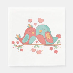 Serviette En Papier Inséparables Rose, Bleu Vert Turquoise Mariage