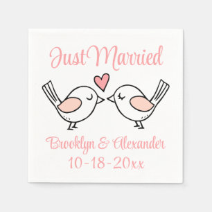 Serviette En Papier Inséparables rose juste marié Lovebirds Mariage