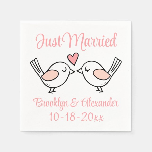 Serviette En Papier Inséparables rose juste marié Lovebirds Mariage (Devant)
