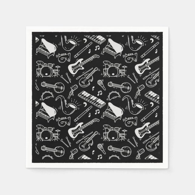 Serviette En Papier Instruments noirs et blancs (Devant)