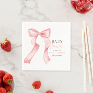 Serviette En Papier Invitation à la baby shower avec un ruban rose, Co