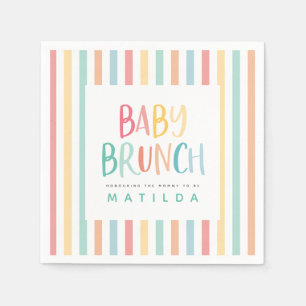 Serviette En Papier Invitation au brunch de bébé rayé à l'arc-en-c