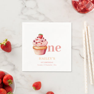 Serviette En Papier Invitation d'anniversaire Cupcake, 1er anniversair